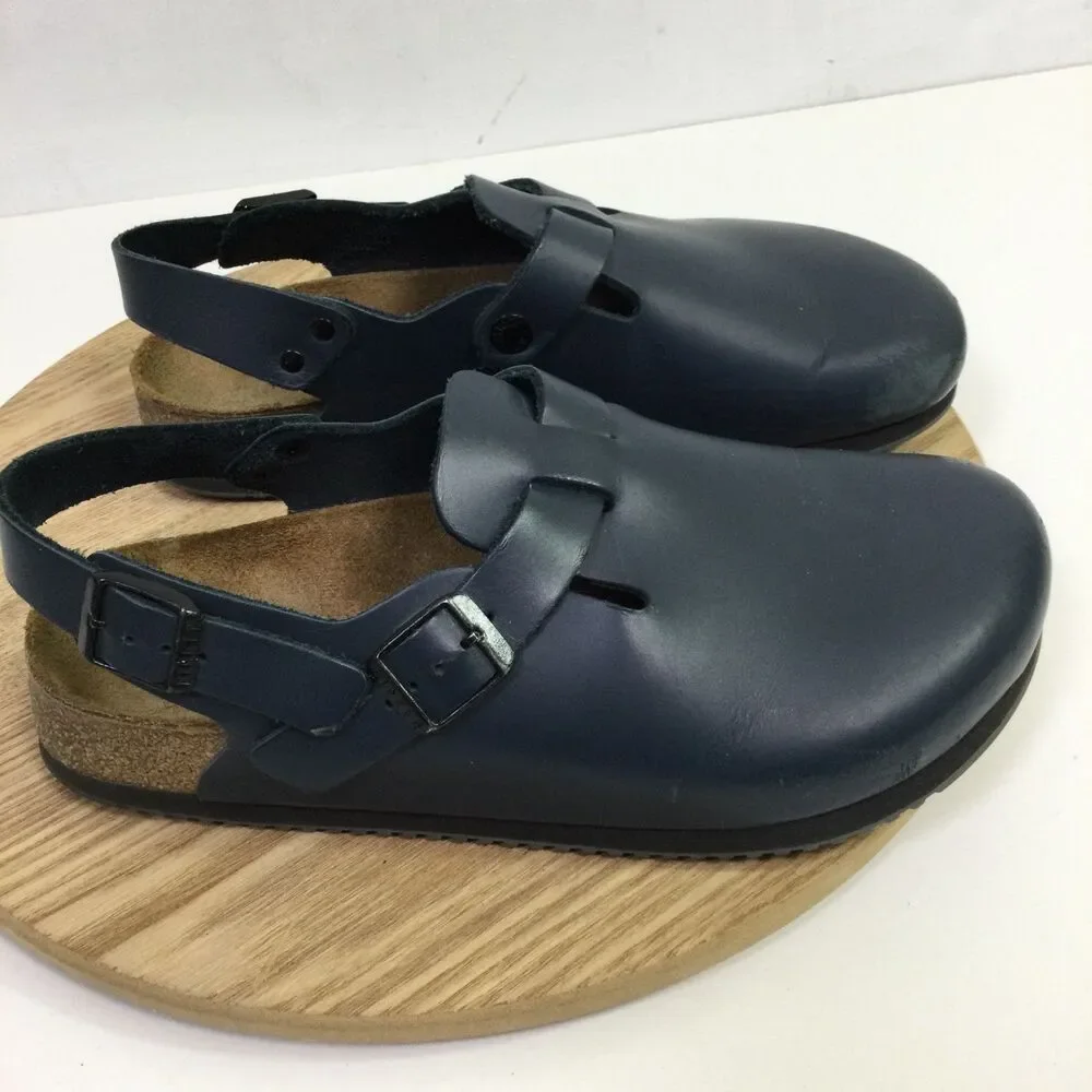 Birkenstock Women's Tokio Super Grip Professional Leather Clogs Blue Sz 8.5 - Picture 2 of 14